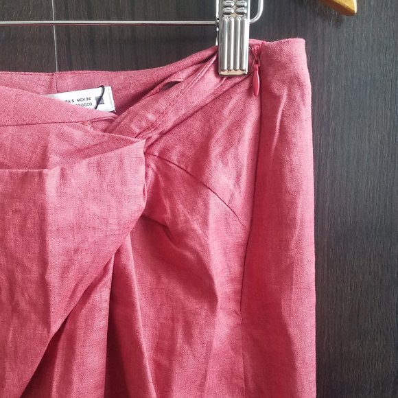 NWT KNOTTED LINEN BLEND MIDI MARSALA SKIRT WITH A SLIT - Picture 5 of 5